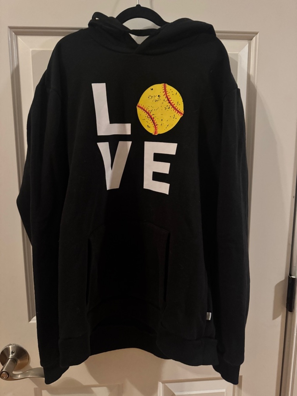 Black 'LOVE' Soft Hoodie with Yellow Softball Graphic